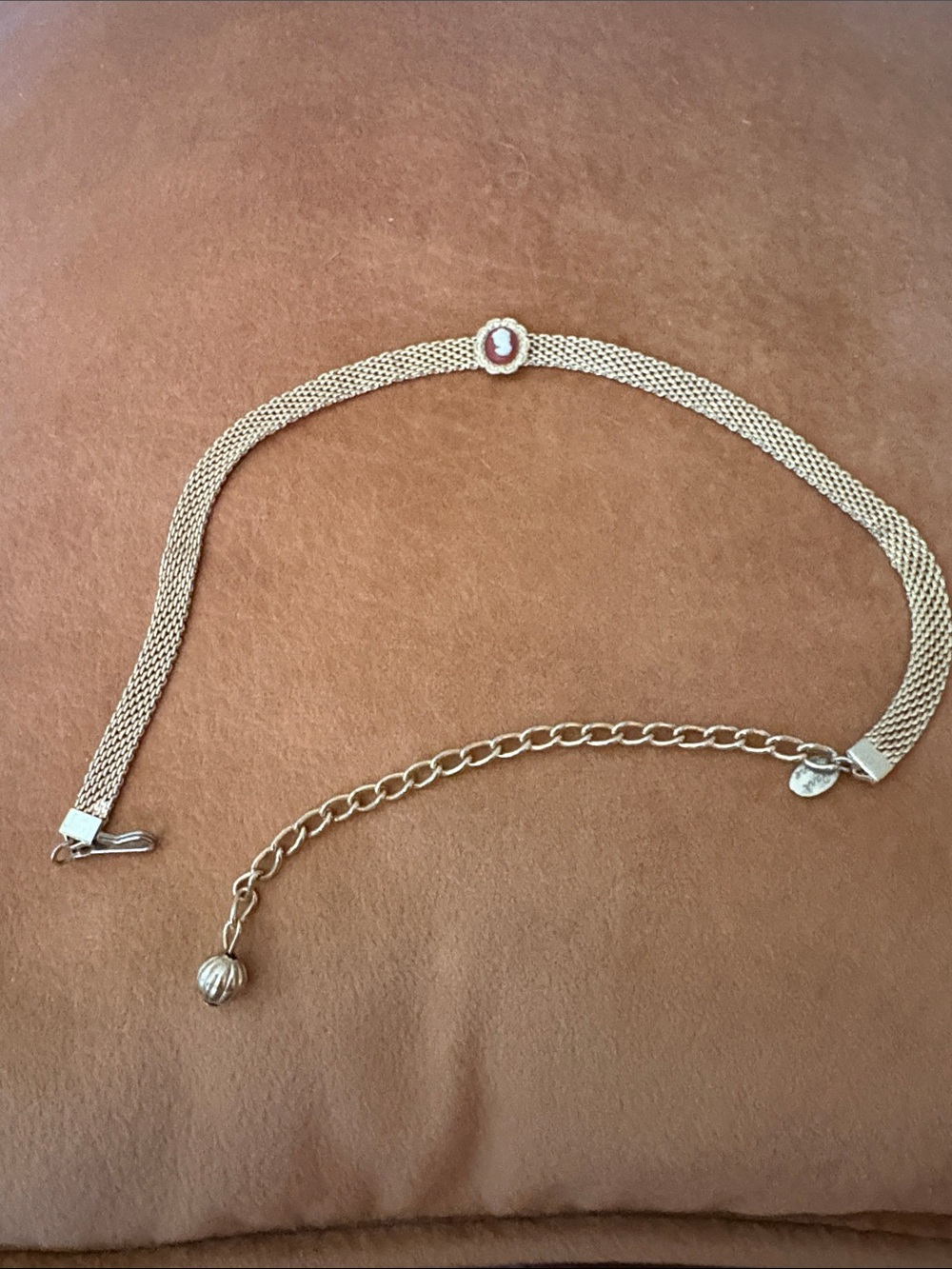 Vintage Gold-Tone Cameo Mesh Choker Necklace - Elegant Women's Jewelry-Park Lane